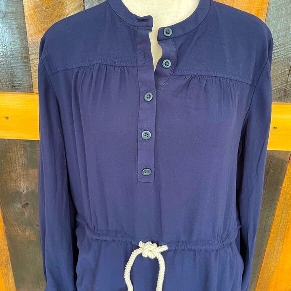J Crew shift style long sleeved dress with drawstring waist and rope tie belt - Picture 2 of 6